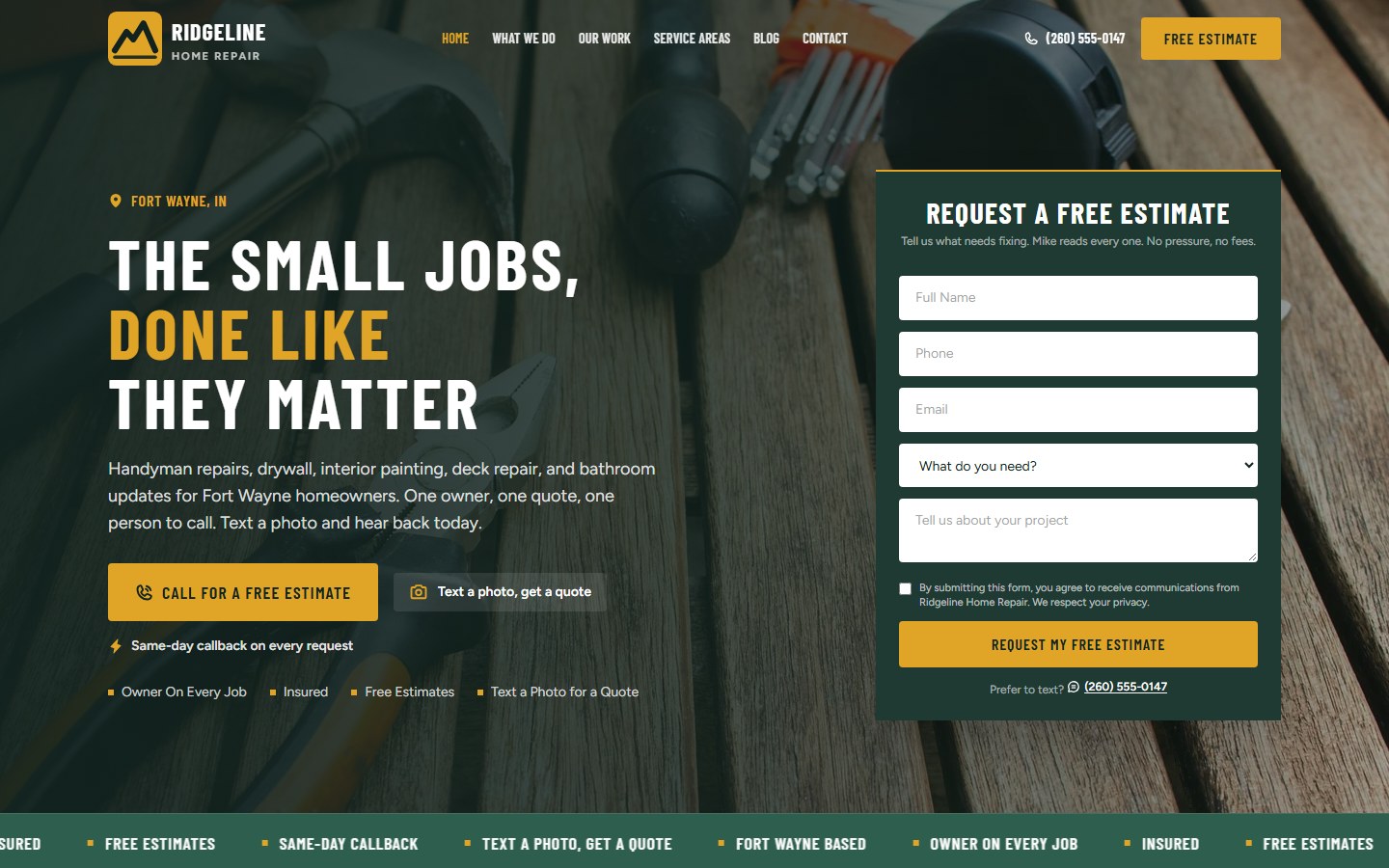 A contractor website built by Parrish Systems, shown on a laptop